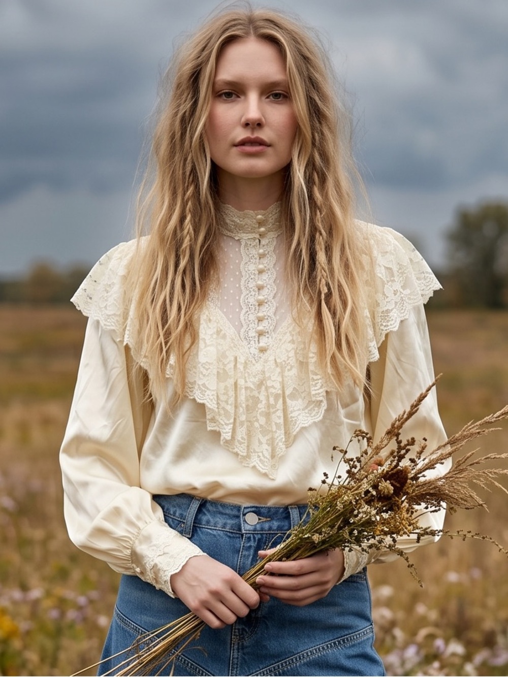 Vintage 70s Gunne Sax Ethereal Dainty Edwardian Prairie Lace Blouse Size Medium